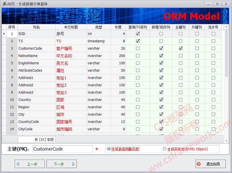 C/S系统开发框架代码生成器-生成数据字典窗体-配置ORM Model